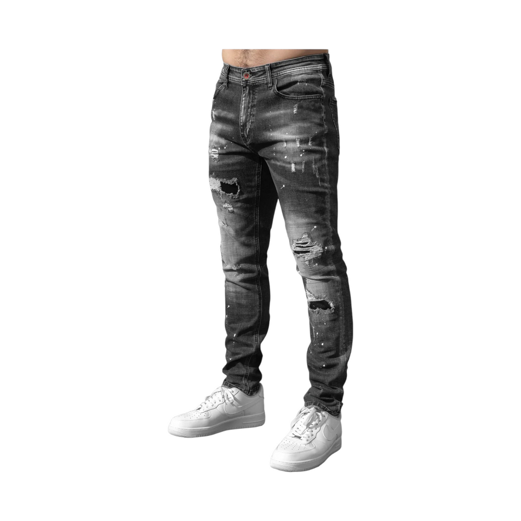 Enzo Slim Fit Ripped Jeans - Grey