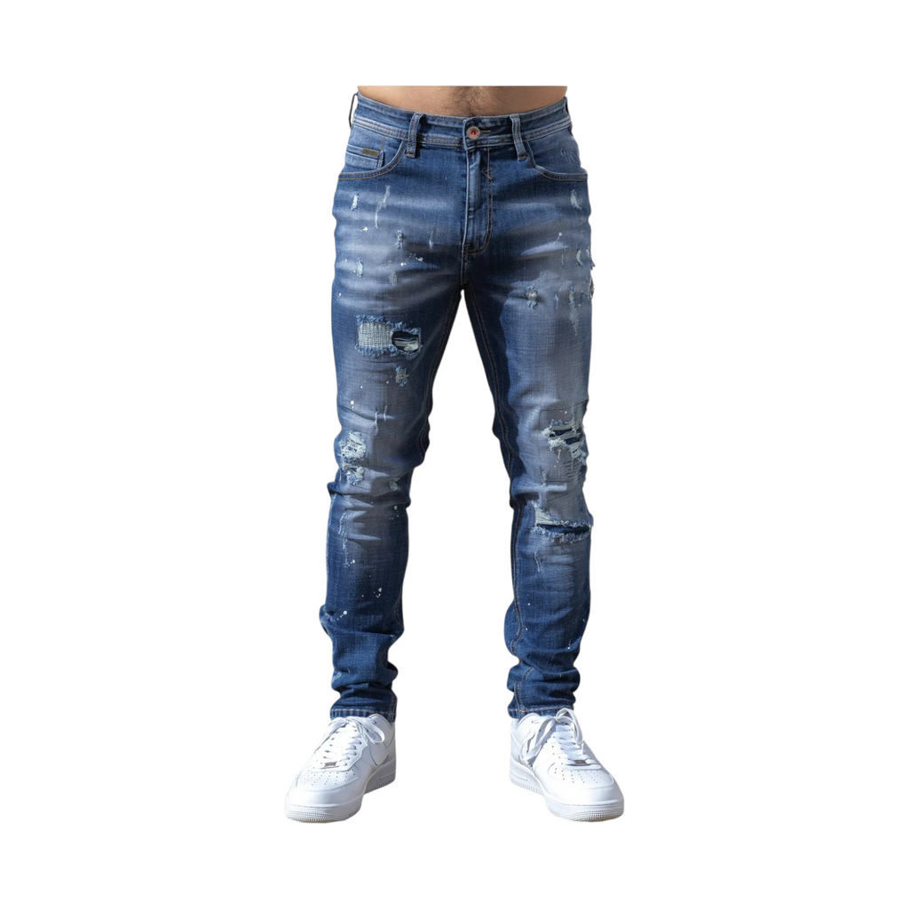 Enzo Slim Fit Ripped Jeans - Stone