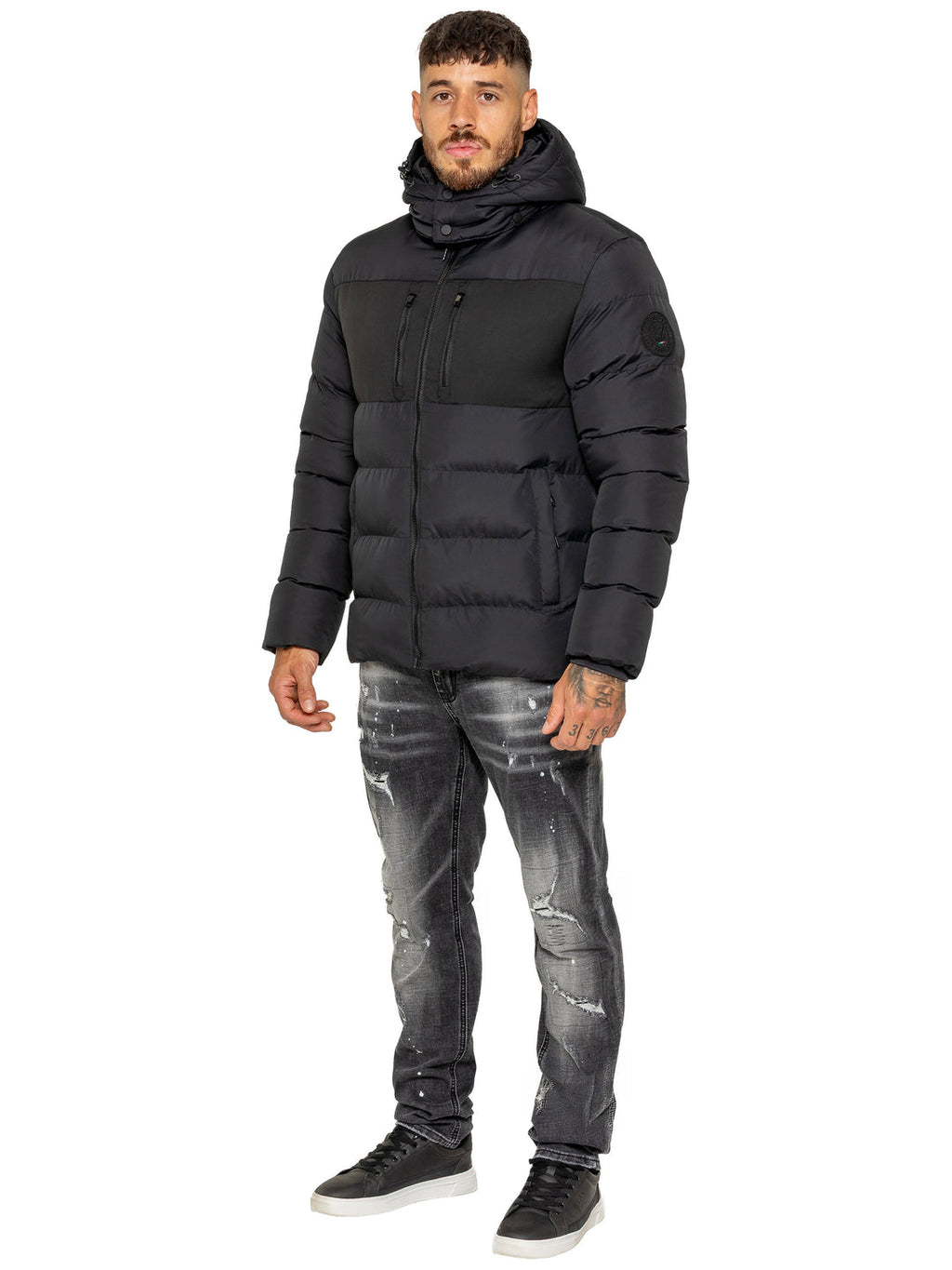 Enzo Rosario Padded Puffer Coat Jacket - Black