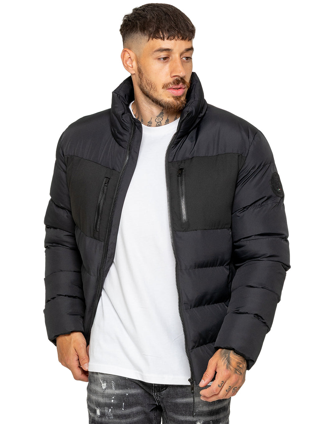 Enzo Rosario Padded Puffer Coat Jacket - Black