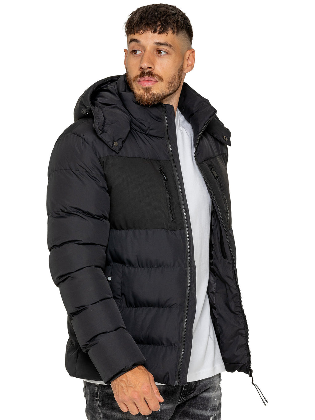 Enzo Rosario Padded Puffer Coat Jacket - Black