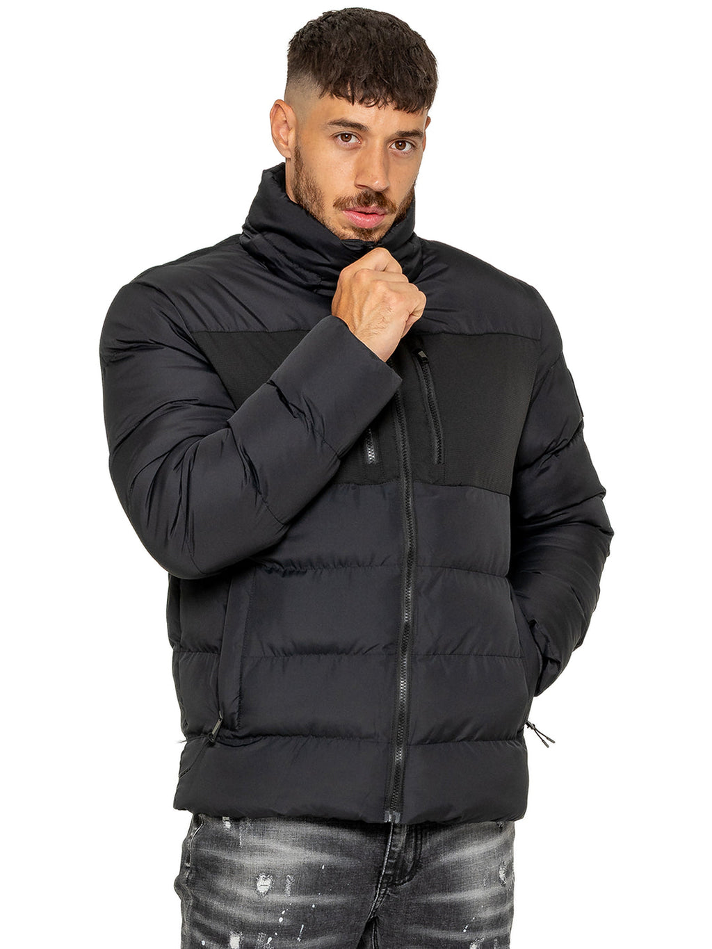 Enzo Rosario Padded Puffer Coat Jacket - Black