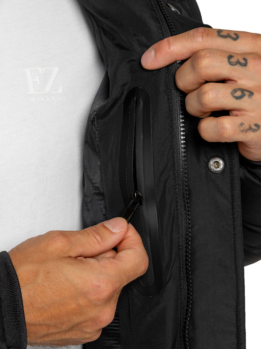 Enzo Silvio Longline Hooded Puffer Coat Jacket - Black