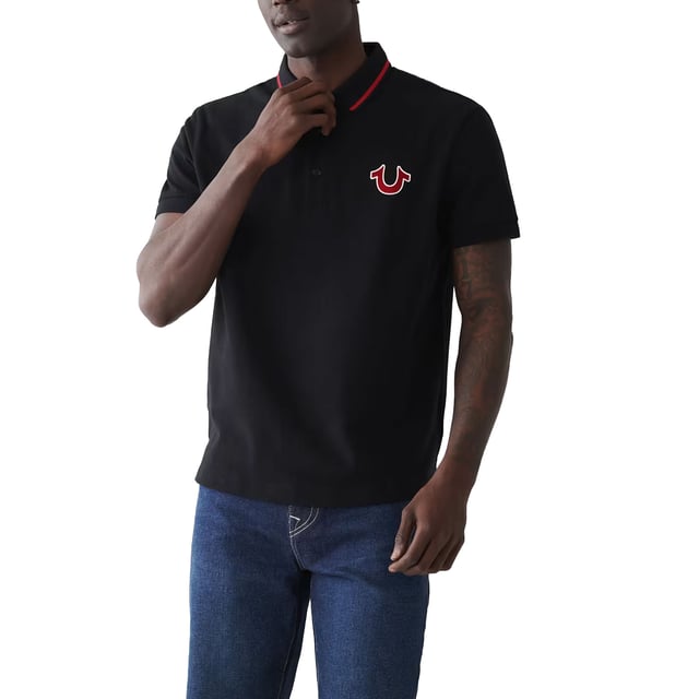 True Religion Mens Polo Shirt Signature Horseshoe - Black