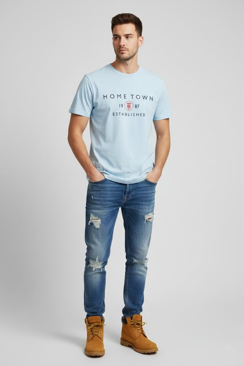 Home Town Statement T-Shirt - Light Blue
