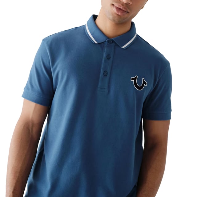 True Religion Mens Polo Shirt Signature Horseshoe - Blue