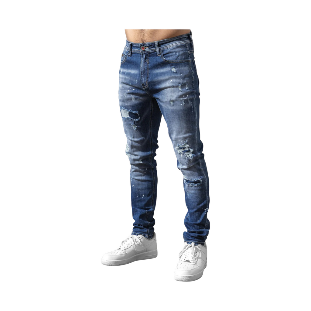 Enzo Slim Fit Ripped Jeans - Stone