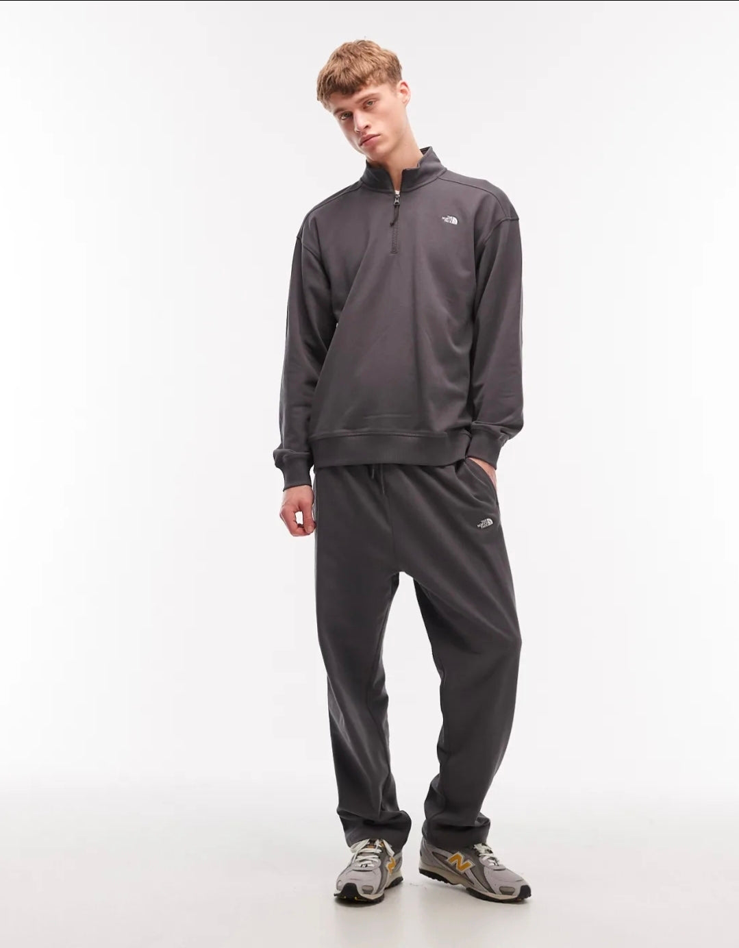The North Face Essential Logo Light Oversized 1/4 Zip In Grey